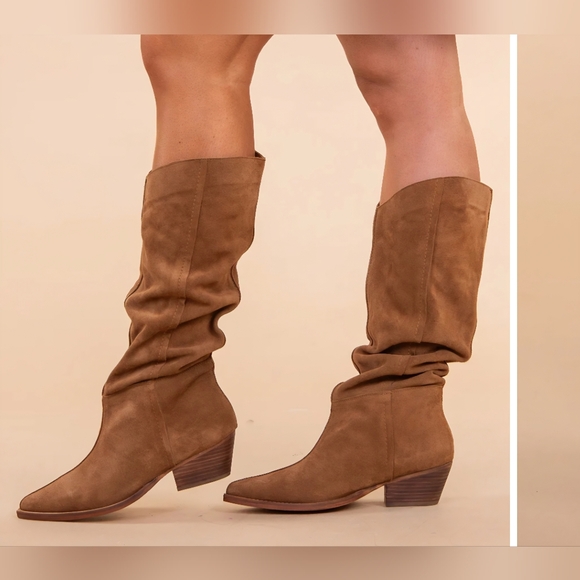 Free People Brown Suede Slouch Heeled Boots - Picture 1 of 10